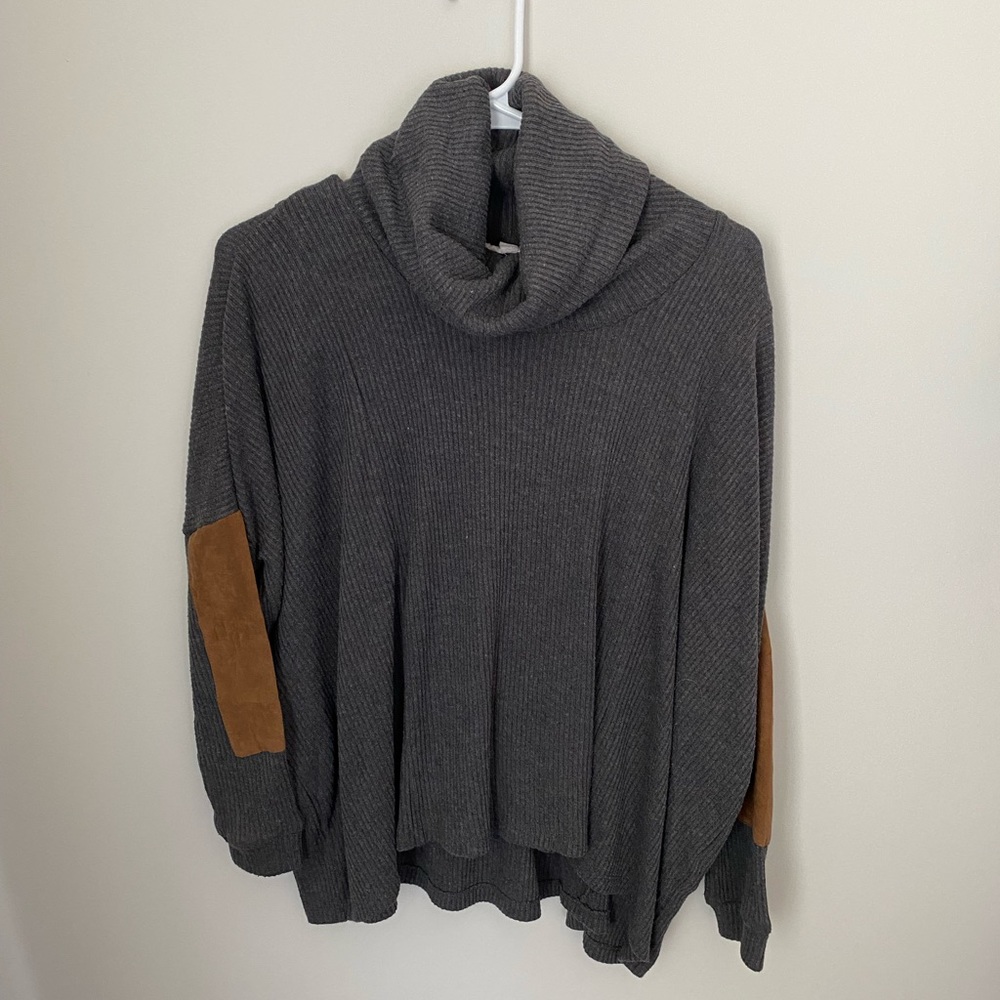 Gray Sweater with Suede Elbow Detail